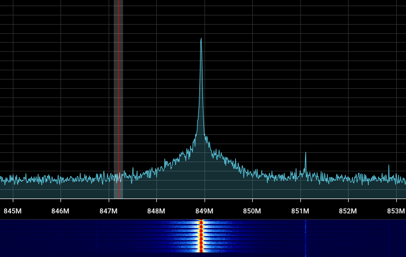SDR++ capture of the remote transmitting near 849 MHz
